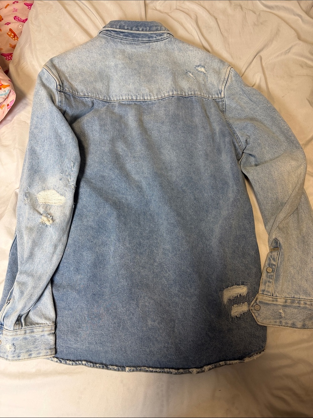 ZARA Light Wash Distressed Denim Shirt Jacket - Picture 5 of 5